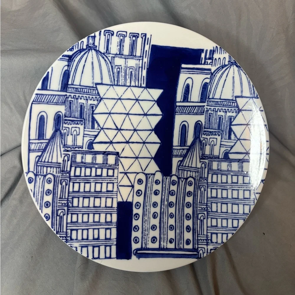 West Elm Collector’s Editions by Sam Kalda Urban Blue & White Ceramic Plate